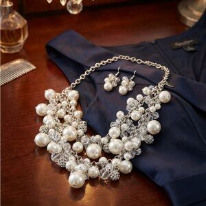Paparazzi Silver and White Pearl Necklace Set